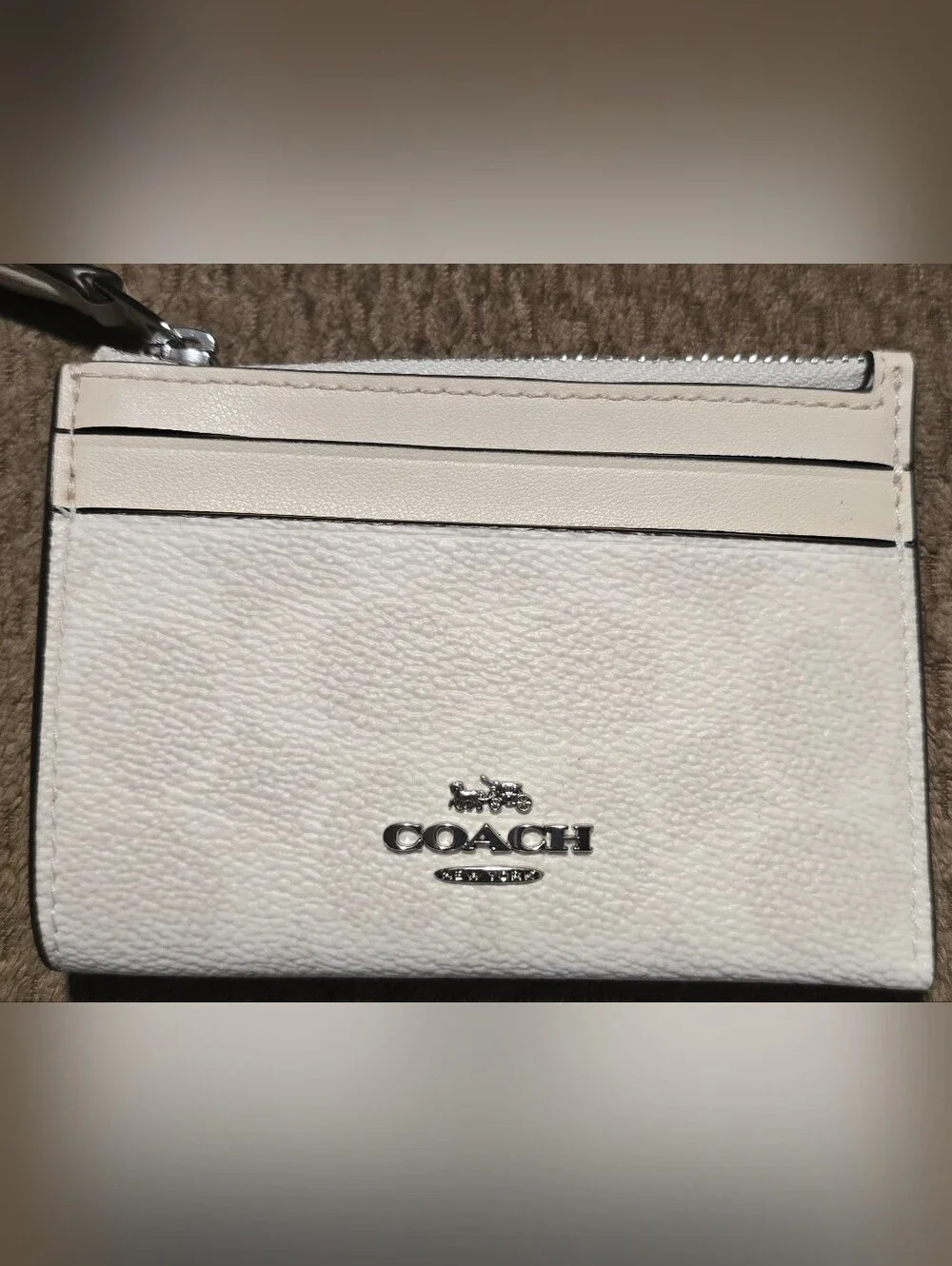 NEW Coach White/Silver/Chalk  Pebbled Leather Mini Skinny ID Case